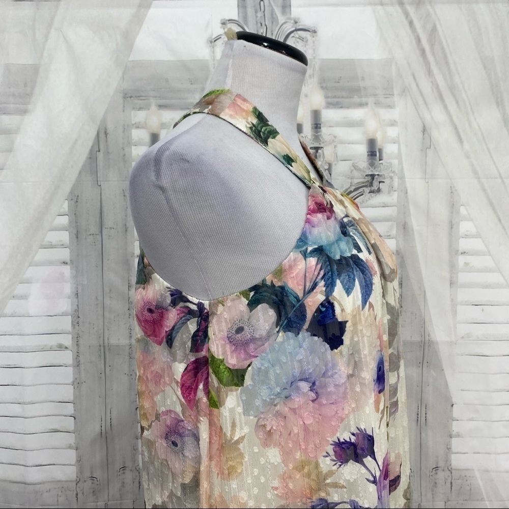 Alex Marie Ivory Pink Floral Long Maxi Sleeveless V Neck Halter Dress Easter NEW - Picture 8 of 11